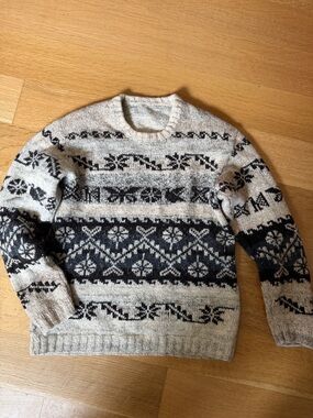 Men's Nordic Pattern Crewneck Sweater - Black & Cream
